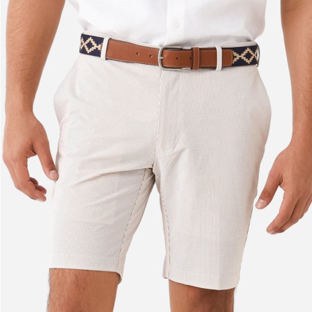 Peter Millar Crown Crafted Matlock Tailored Fit Golf Shorts Size 34 Gray & White